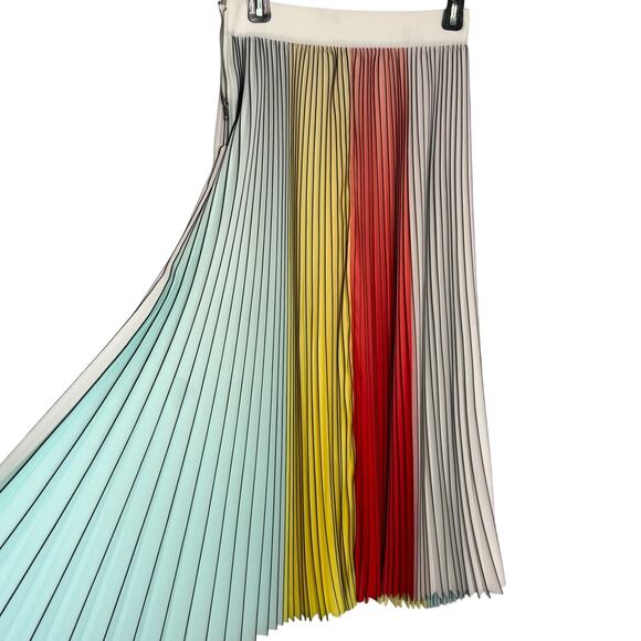 Alice + Olivia Arden Pleated Midi Skirt Multicolor Colorblock Size 4 - Picture 6 of 13